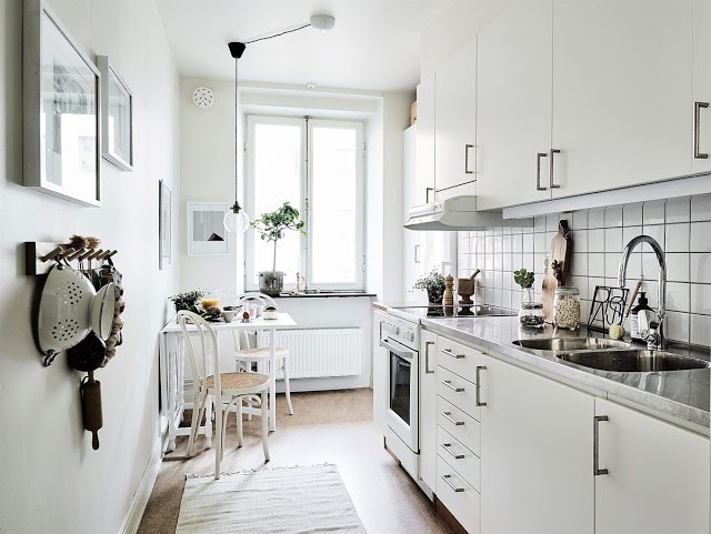 Скандинавская кухня. Белая кухня. Маленькая кухня. Декор. 