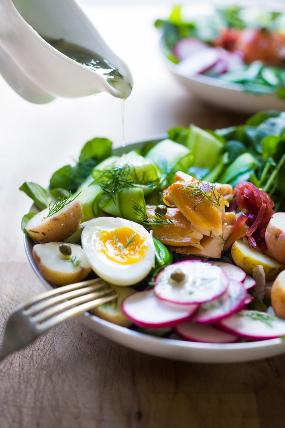 салат, скандинавский нисуаз, салат с овощами, салат с лососем, скандинавская кухня, легкий обед, scandinavian salad by Feasting at home