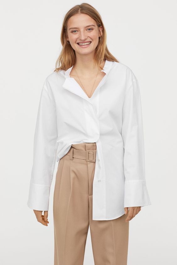 Хлопковая рубашка оверсайз - Кремовый - Женщины | H&M RU