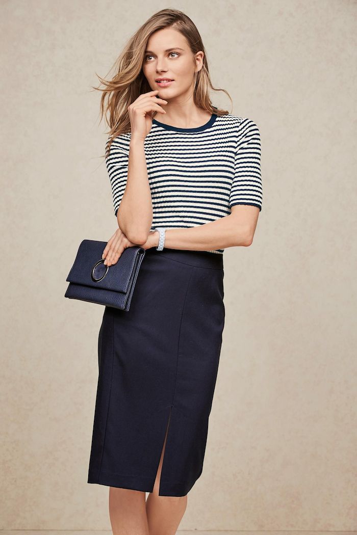 striped-rib-crew-top-and-navy-skirt