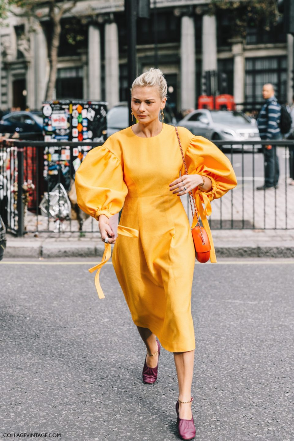 dress yellow statement sleeves