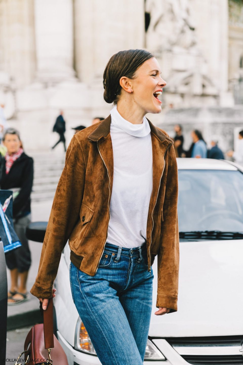 leather jacket, blue jeans, parisian chic